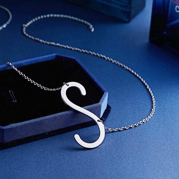 Silver Initial Stainless Steel Pendant Necklace Letters A-Z - Picture 2 of 5